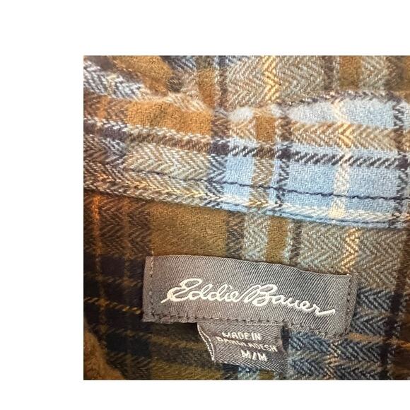 Eddie Bauer M Mens Grunge Flannel Shirt Button Down Distressed Gorpcore Utility - Picture 2 of 4